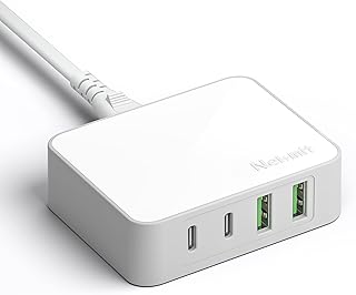 USB C Charger Block, Nekmit 65W GaN Fast Charger Adapter, 4-Ports Desktop Charging Station with 6ft AC Cable for MacBook Pro/Air, USB-C Laptop, iPhone 14/13, iPad Pro, Galaxy and More