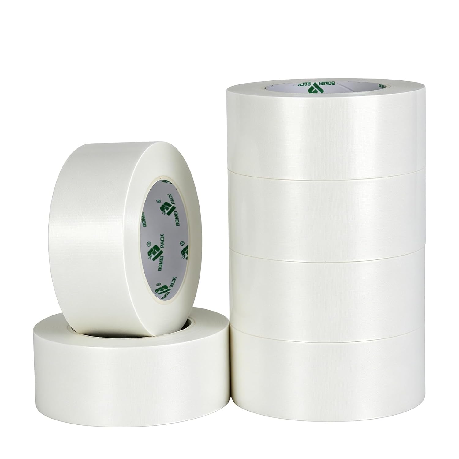 BOMEI PACK 6-Pack Heavy Duty Duct Tape, White Tape 2 Inches x 35 Yards, Strong, Flexible, No Residue, All-Weather and Tear by Hand for Repairs, Industrial, Professional Use