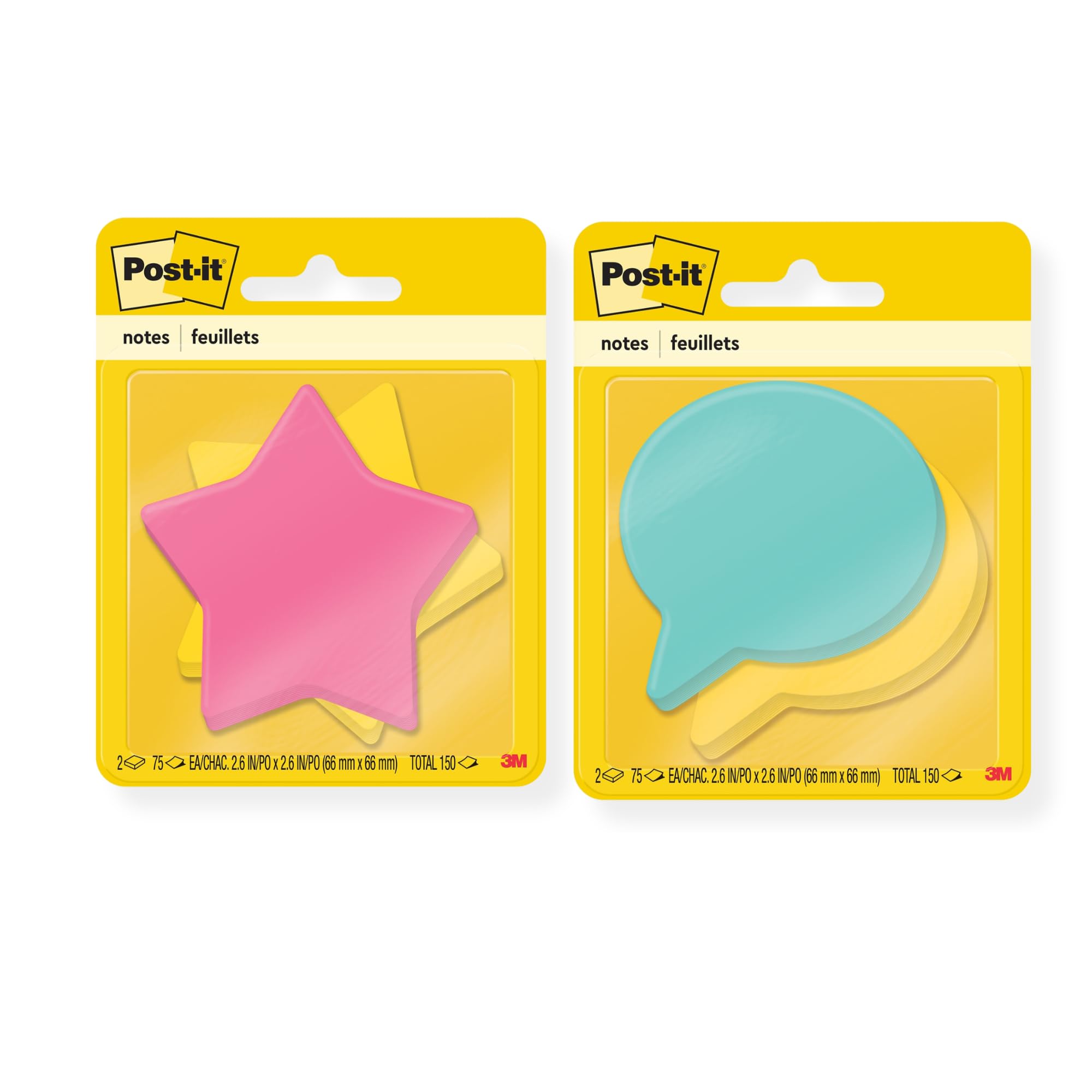 Post-it Divertente set di foglietti adesivi a forma di stella e bolle, 4 colori, 6,6 x 6,6 cm, 300 foglietti adesivi in totale inclusi, (7350-BLB e 7350-STR)