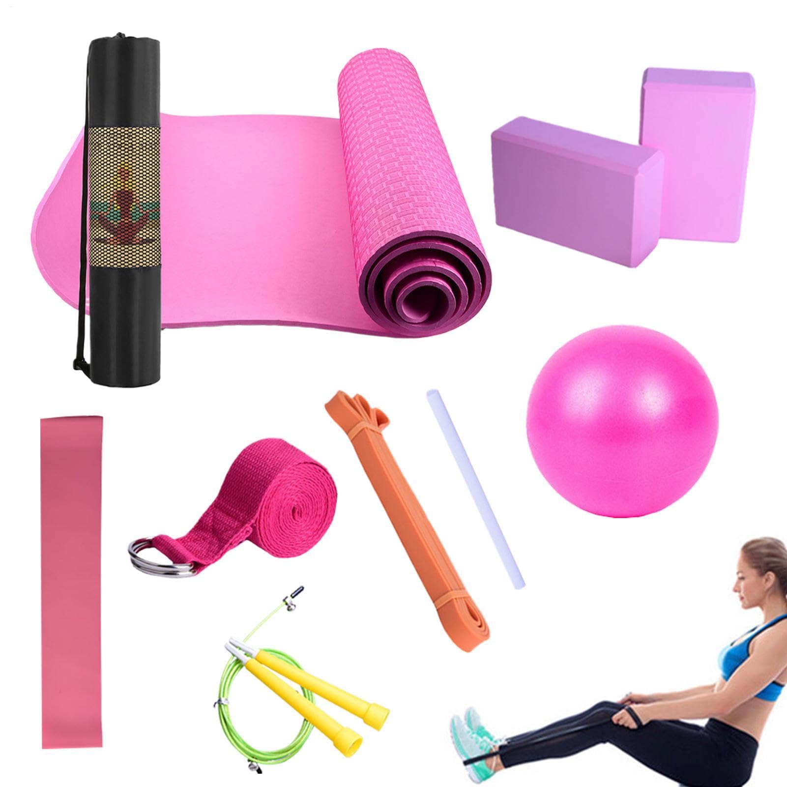 Kit yoga tappetino da allenamento con borsa per il trasporto | Include fascia di resistenza, fascia elastica, attrezzatura per esercizi per pilates e fitness