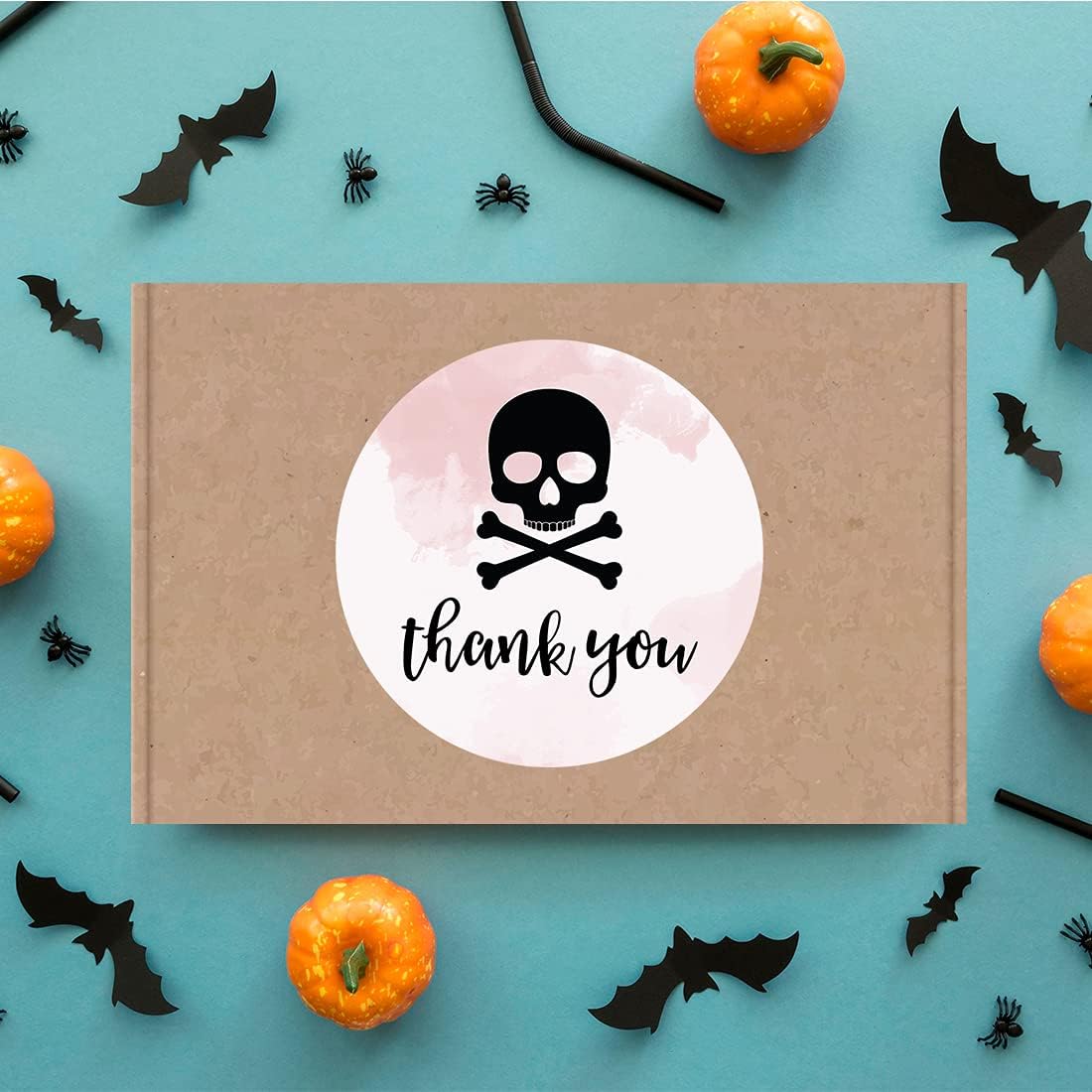 Andaz Press Halloween Thank You Stickers 2 Inch Round 40 Bulk Pack Skull Happy Halloween Stickers Labels for Kids Treat Bags Goodie Bags Toddler Treats Halloween Party Favors Envelopes