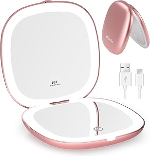 WOBSION Travel Mirror with Light for Makeup, 1x/10x Magnifying Compact M...