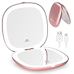 WOBSION Rechargeable Lighted Travel Makeup Mirror,1x/10x Compact Magnifying Mirror with Lights,Portable for Bag,4inch,Gift,Rose Gold