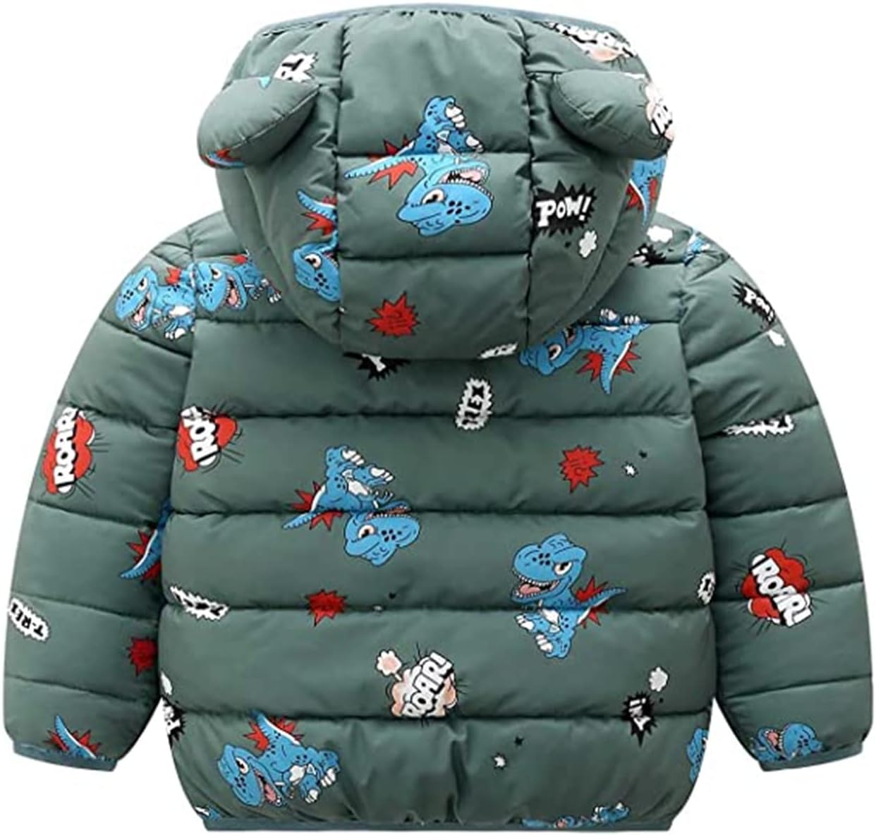 Boys Girls Winter Cartoon Print Bear Ear Hooded Light Puffer Padded Down Jacket Outwear Coats Outwear