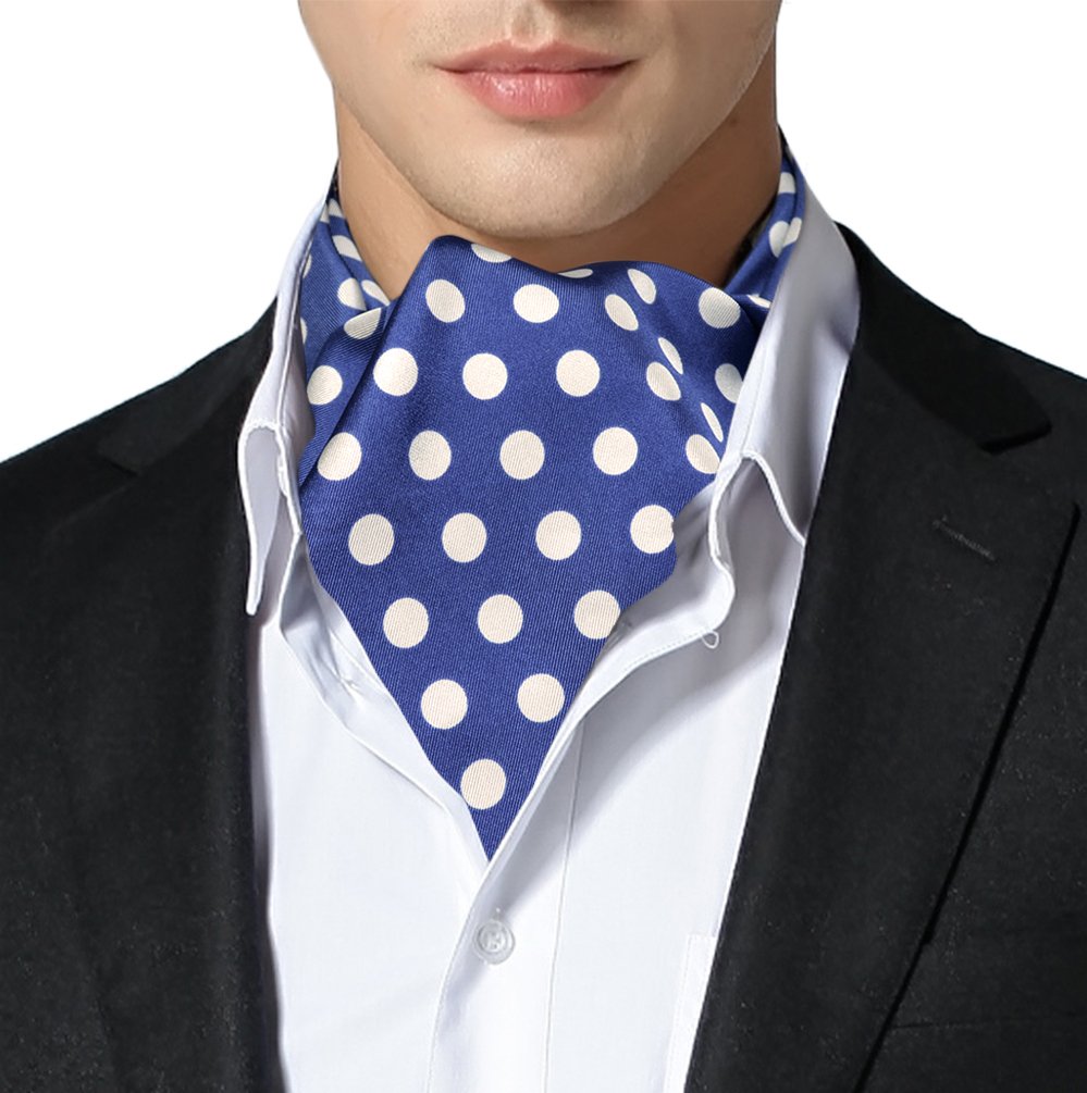 Remo Sartori - Foulard Uomo Ascot Doppia Pala in Seta Blu con Maxi Pois, Made in Italy, Uomo