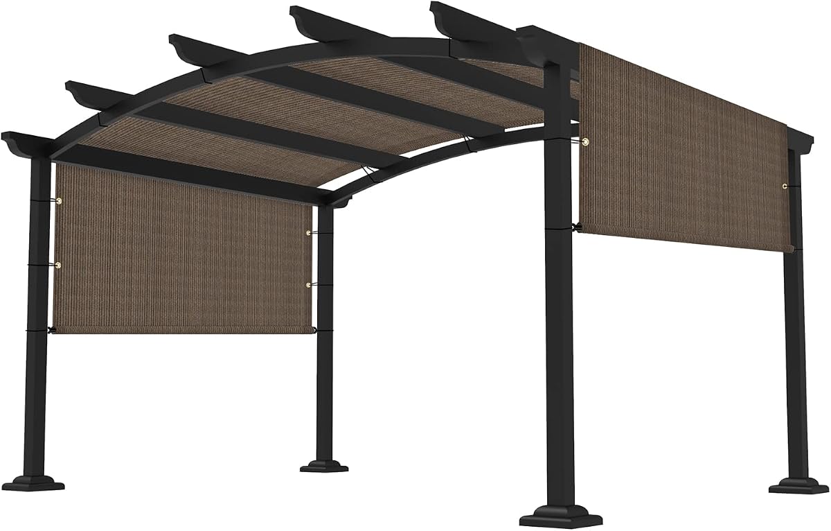 8' × 12' Pergola Shade Cover Universal Replacement Canopy Cover Outdoor Durable Fabric Sun Shade Cloth for Deck Patio Porch Backyard Gazebo with Grommets & Weighted Rods, Brown