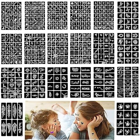 458 Pcs Henna Tattoo Kit 20 Sheets Henna Tattoo Stencil Flower Butterfly Glitter Tattoo Stickers for Boys and Girls Body Painting Airbrush Art Template Cover