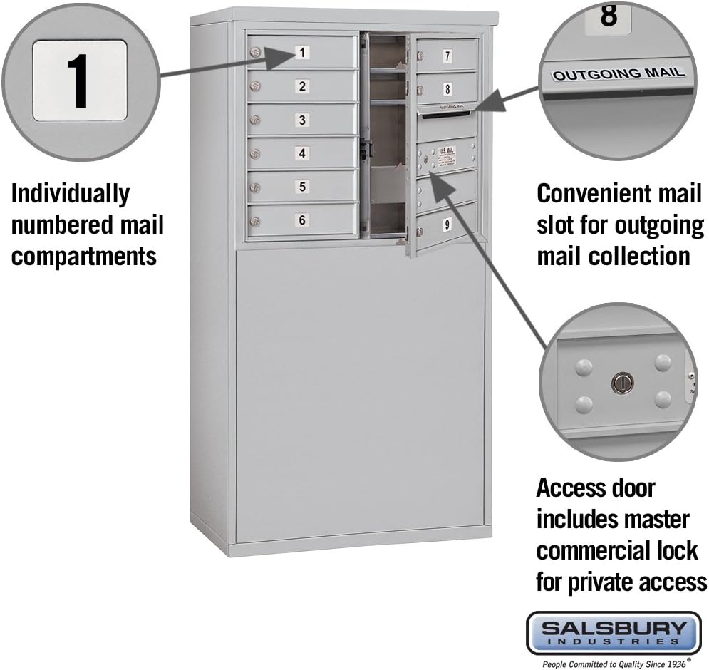 Salsbury Industries 3906D-09AFP, Aluminum Free Standing Horizontal 4C Mailbox