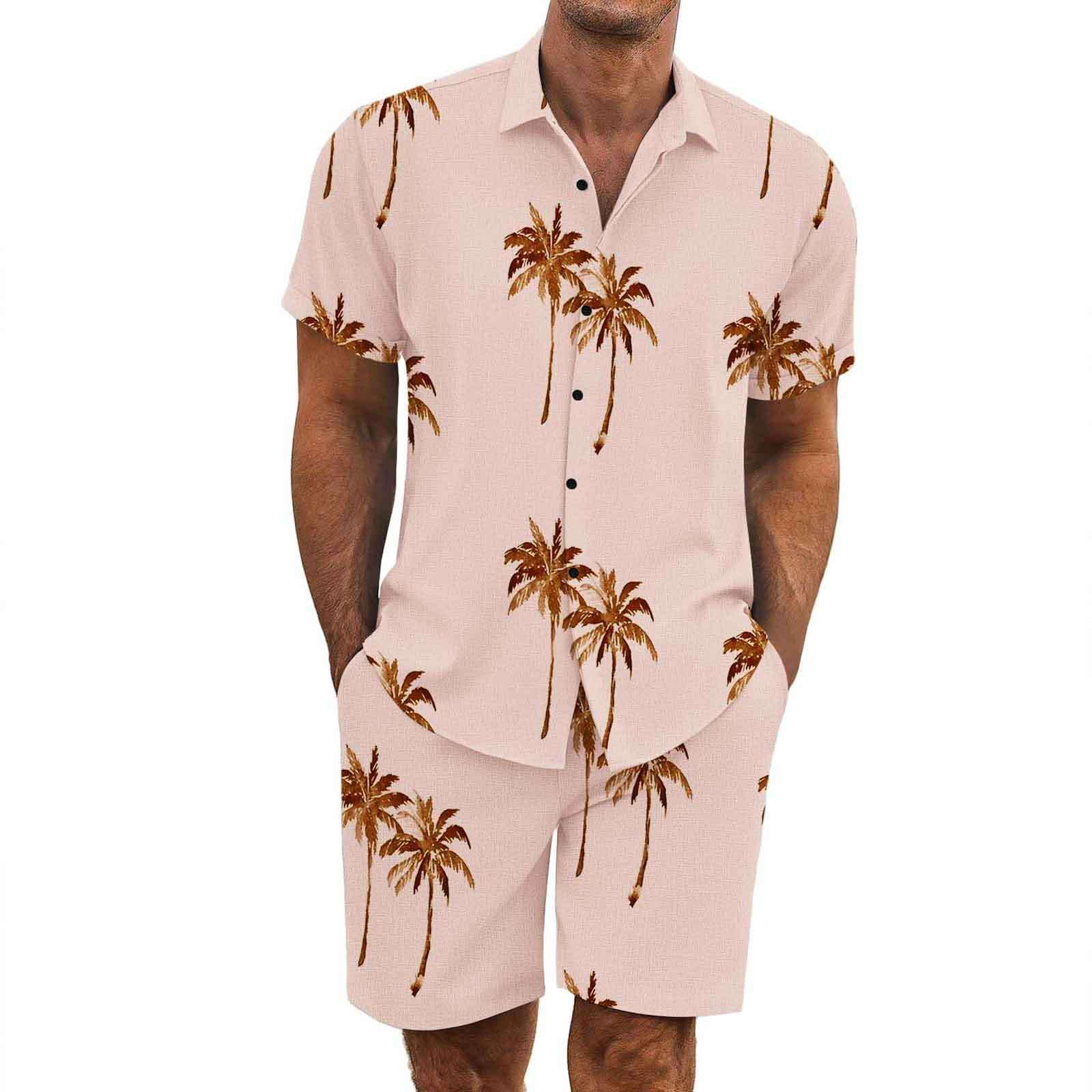 Hawaii Hemd Herren Set 2 Teiliges Sommer Outfit Kurzarm Revers Hawaiihemd + Kurze Hose, Männer Atmungsaktiv Tropisches Vacation Strand Party Outfit Urlaub Freizeitanzug Streetwear