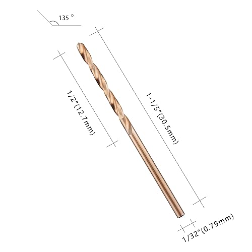 Miniatura 2 de Broca helicoidal M35 HSS de cobalto de 132 pulgadas con vástago recto, resistente, paquete de 10 unidades, perforación para hierro fundido, acero