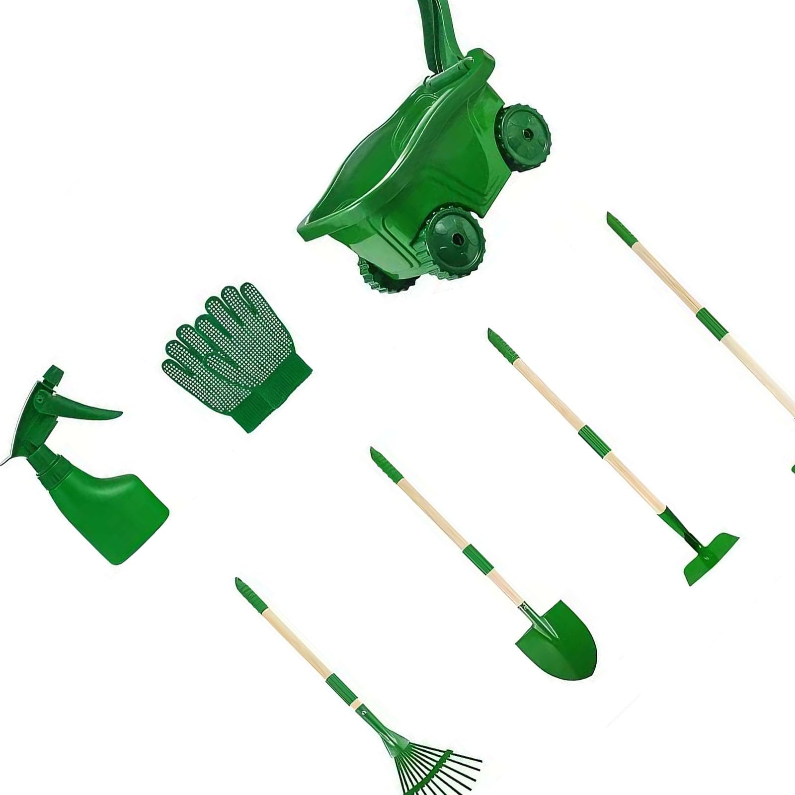 Set di 7 attrezzi flessibili per bambini, adatti per giardinaggio, spiaggia e giardino, per assaporare l'ambiente naturale in ABS e legno