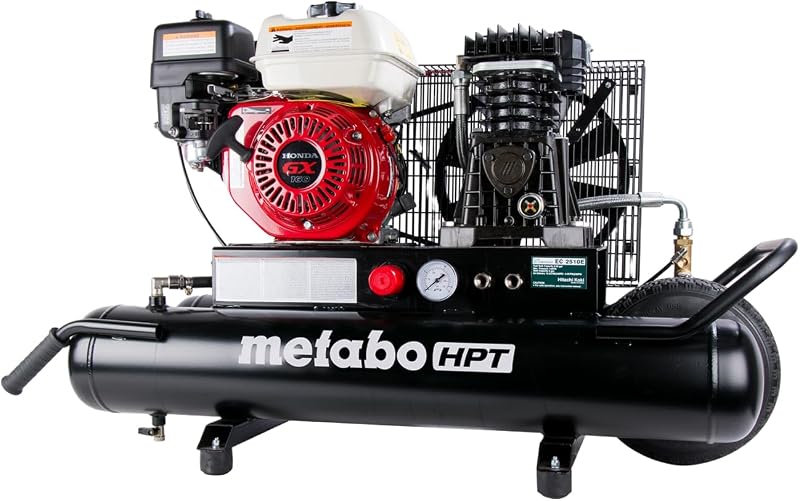 Metabo HPT Gas Powered Wheeled Air Compressor, 8 Gallon, EC2510E | Cast Iron Cylinder, Honda GX Engine, Integrated Control Panel, 116-145 PSI, Professional-Grade, Durable