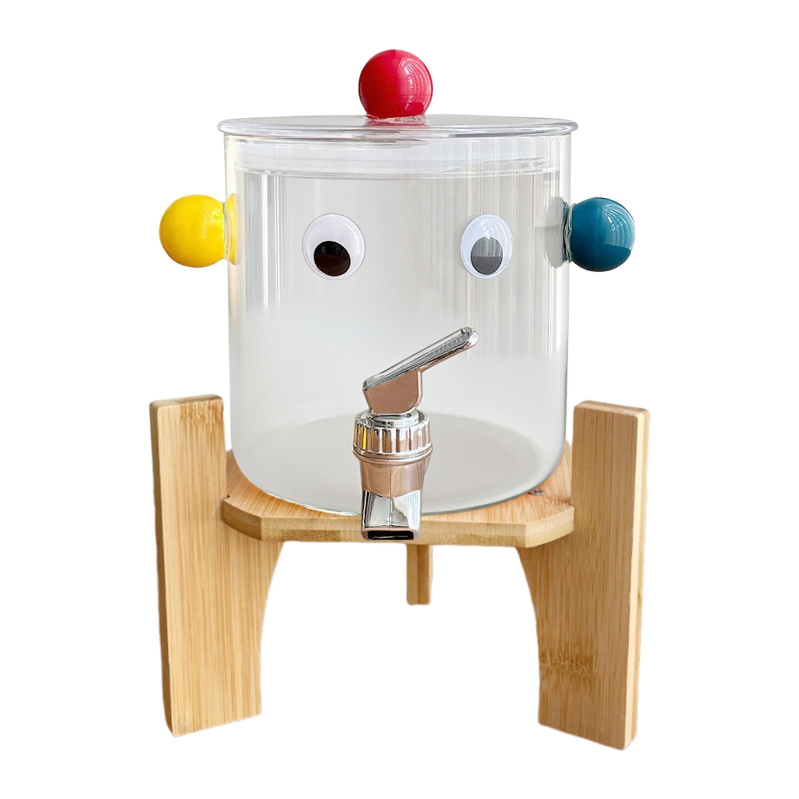 Fenteer Distributeur de Boissons Glacées En Verre avec Robinet En Acier Inoxydable Réservoir Étanche et Transparent Conservation Des Jus Eau et Café, avec Support En Bois