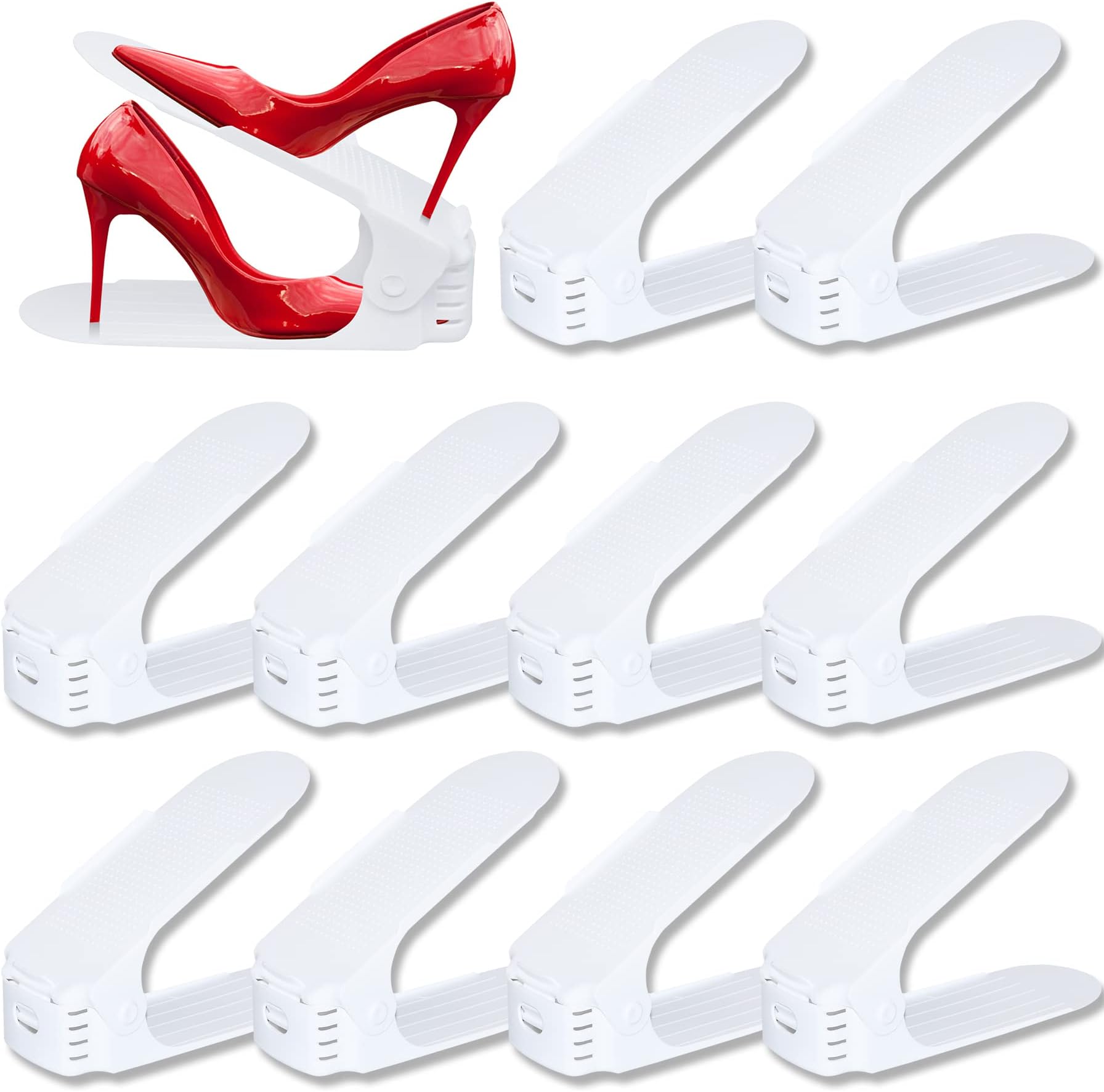 MOOKNAT Schuhschlitz-Organizer | 10 Stück Transparente Schuhstapler | Höhenverstellbar & Platzsparend