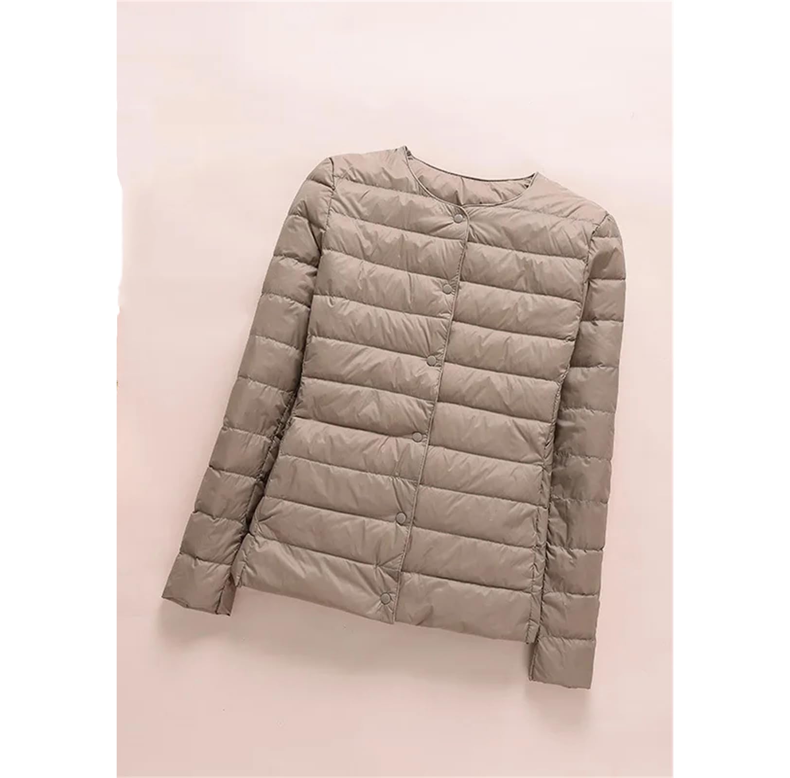 Piumino da donna senza colletto in piuma d'anatra cappotto imbottito femminile parka imbottito O-collo piumino soprabito, Peg En8, XL