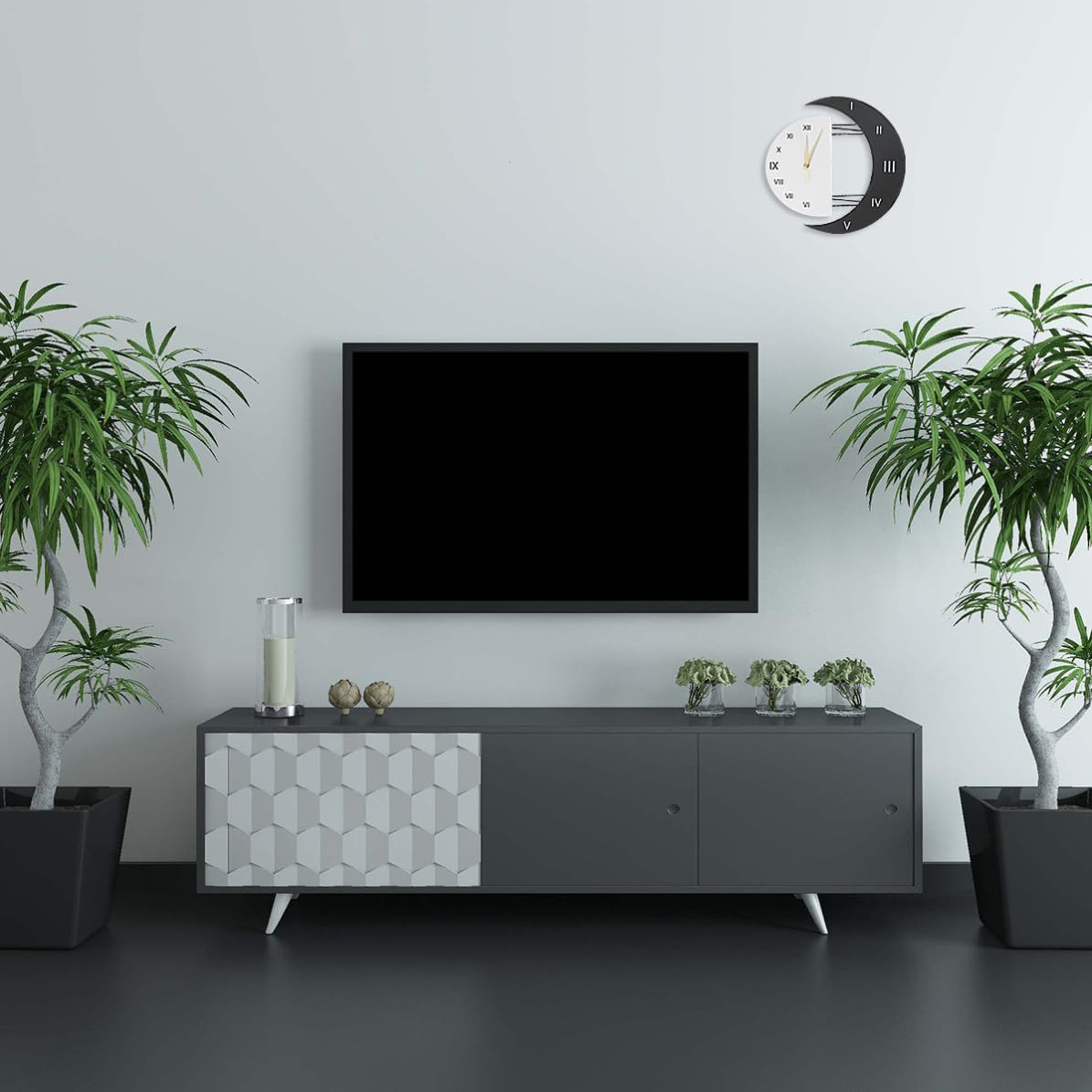 INOOMP Wanduhr aus Eisen und Holz mit Mond und Sonnenmotiv Kreative Moderne Geräuschlos ohne Tickgeräusche für Schlafzimmer und Wohnraumdekoration