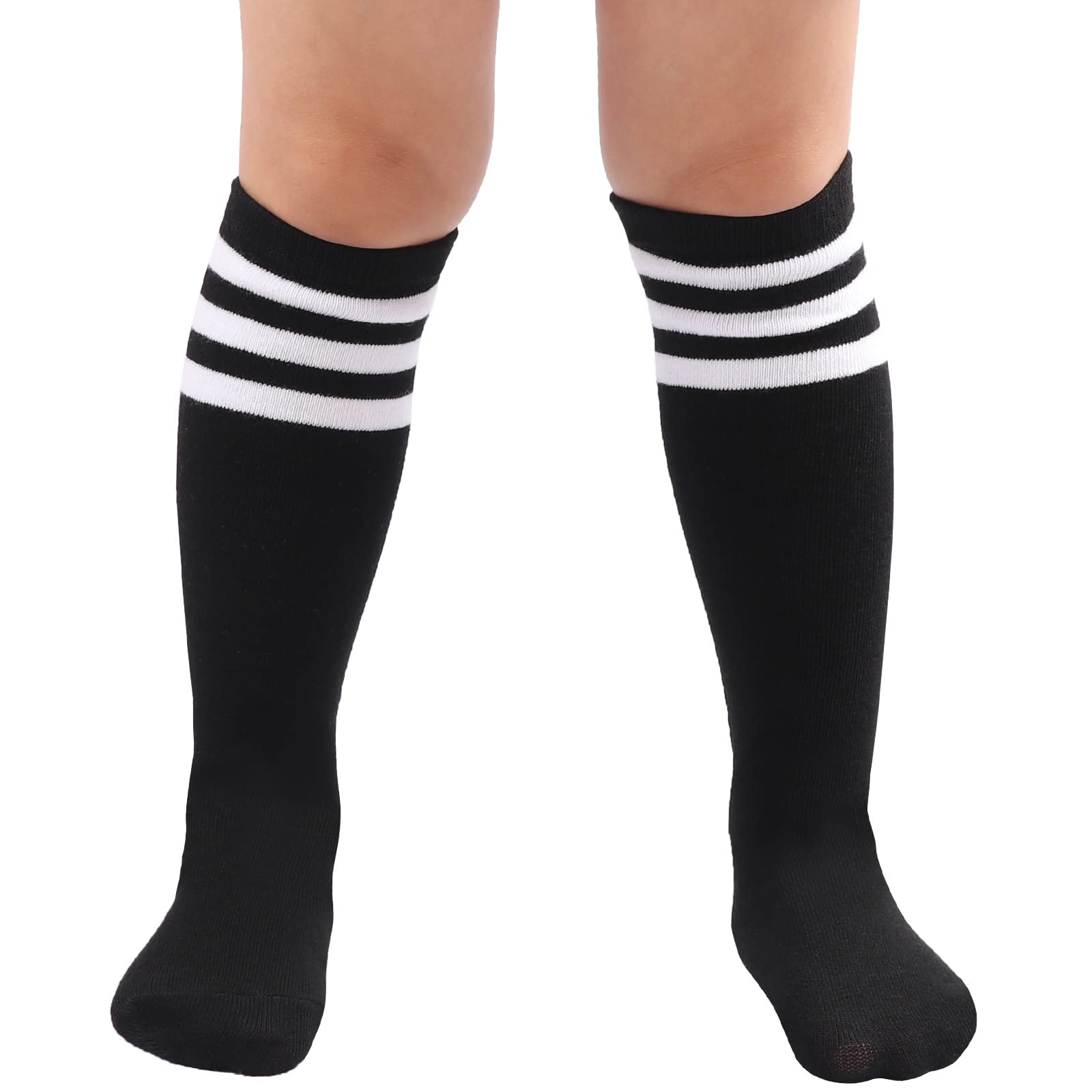 DRESHOW Calcetines de Fútbol a Rayas Hasta la Rodilla Algodón Largo Tubo para Niños