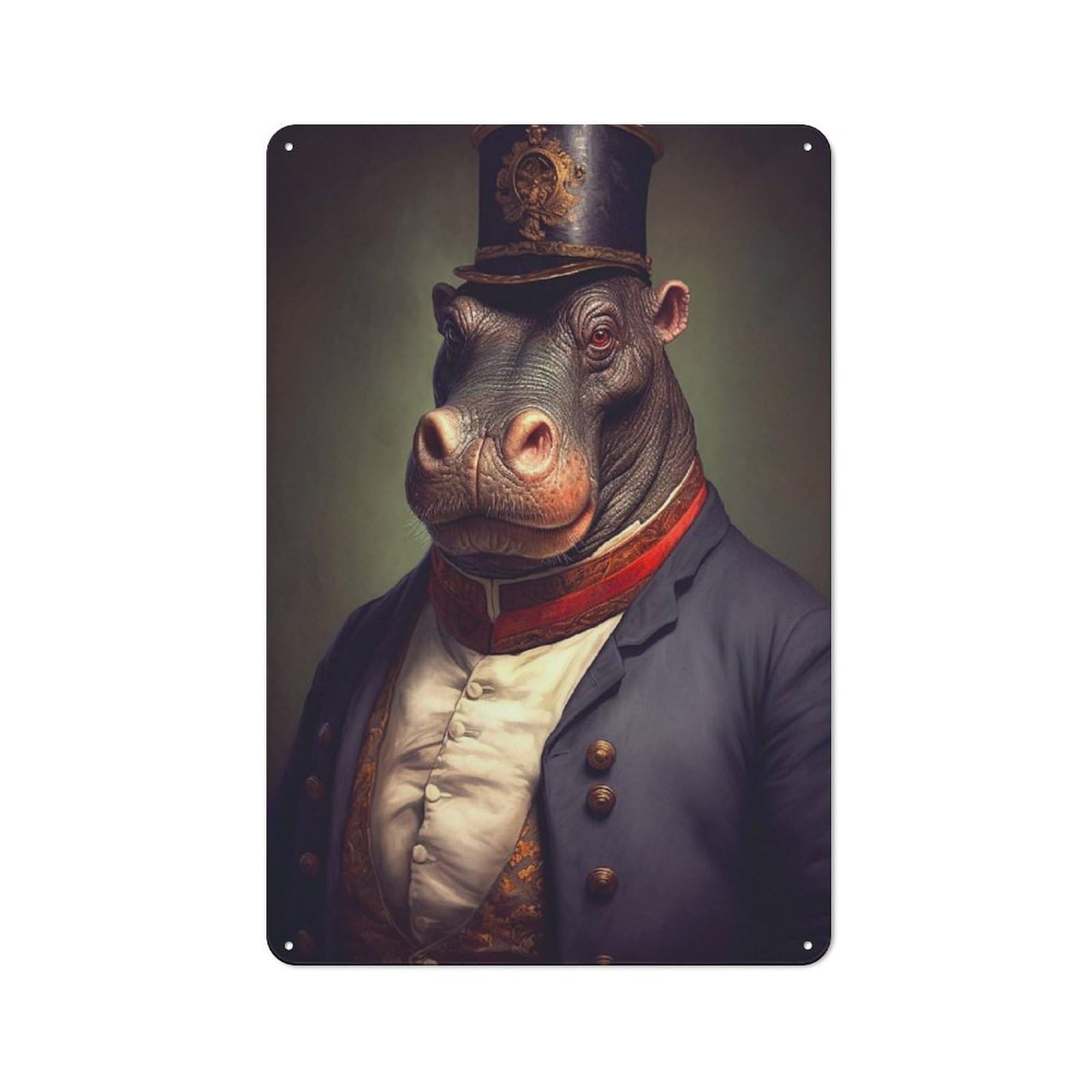 Junmoney Hippo Portrait Vintage Decorative Tin Plaque 30X20cm, Room Wall Plaque For Hallway, Home Bar, Garage Or Study