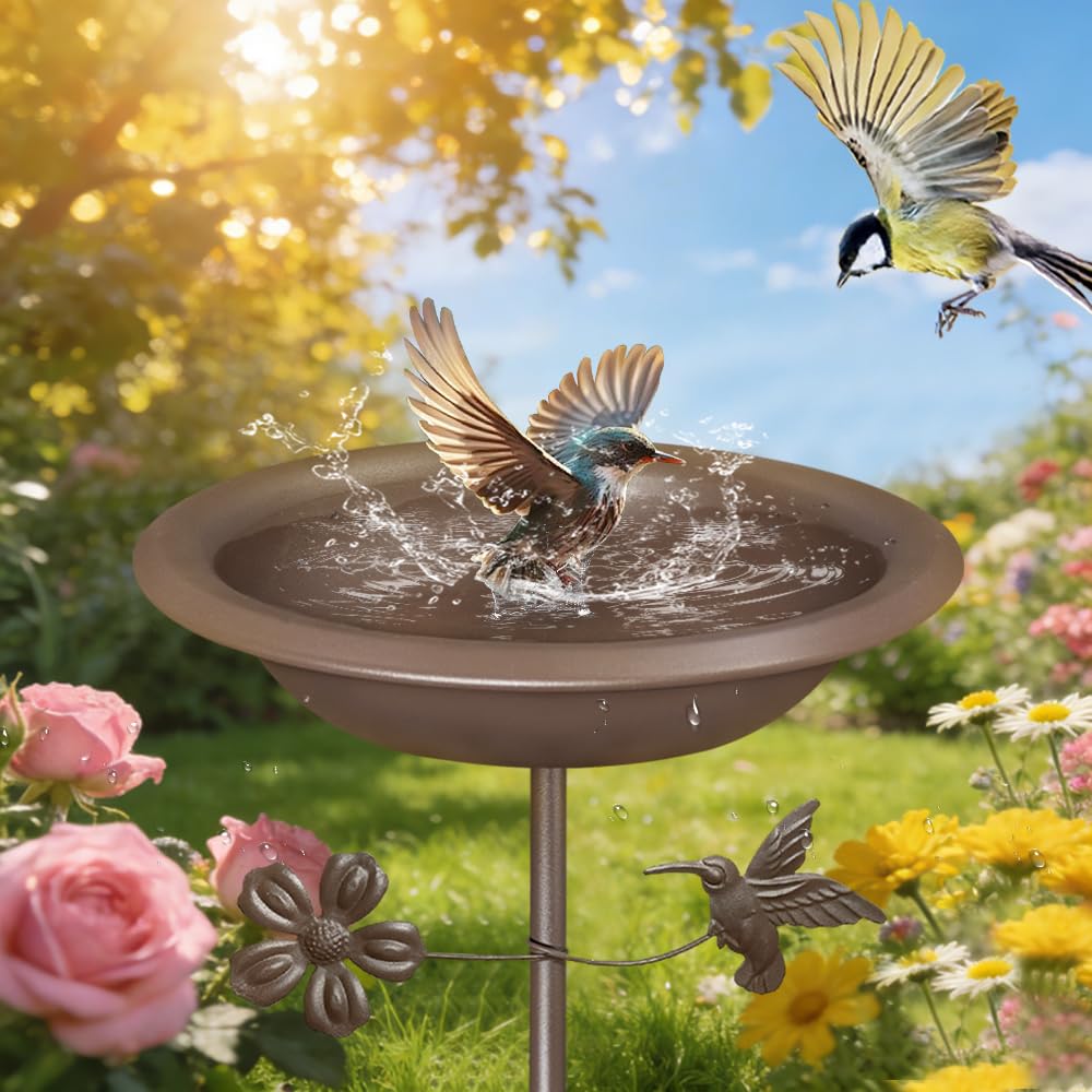 Bseical Abreuvoir pour oiseaux debout - Bain d'oiseaux pour l'extérieur - En métal - Pour oiseaux - Résistant à l'hiver