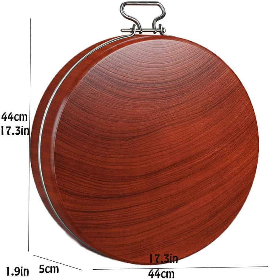Premium Wooden Double-Sided for Kitchen Heavy Round Cutting Board with Stainless Steel Handles for Vegetables Cutting Board for Carving Meat or Vegetables (44cm/17.3in)