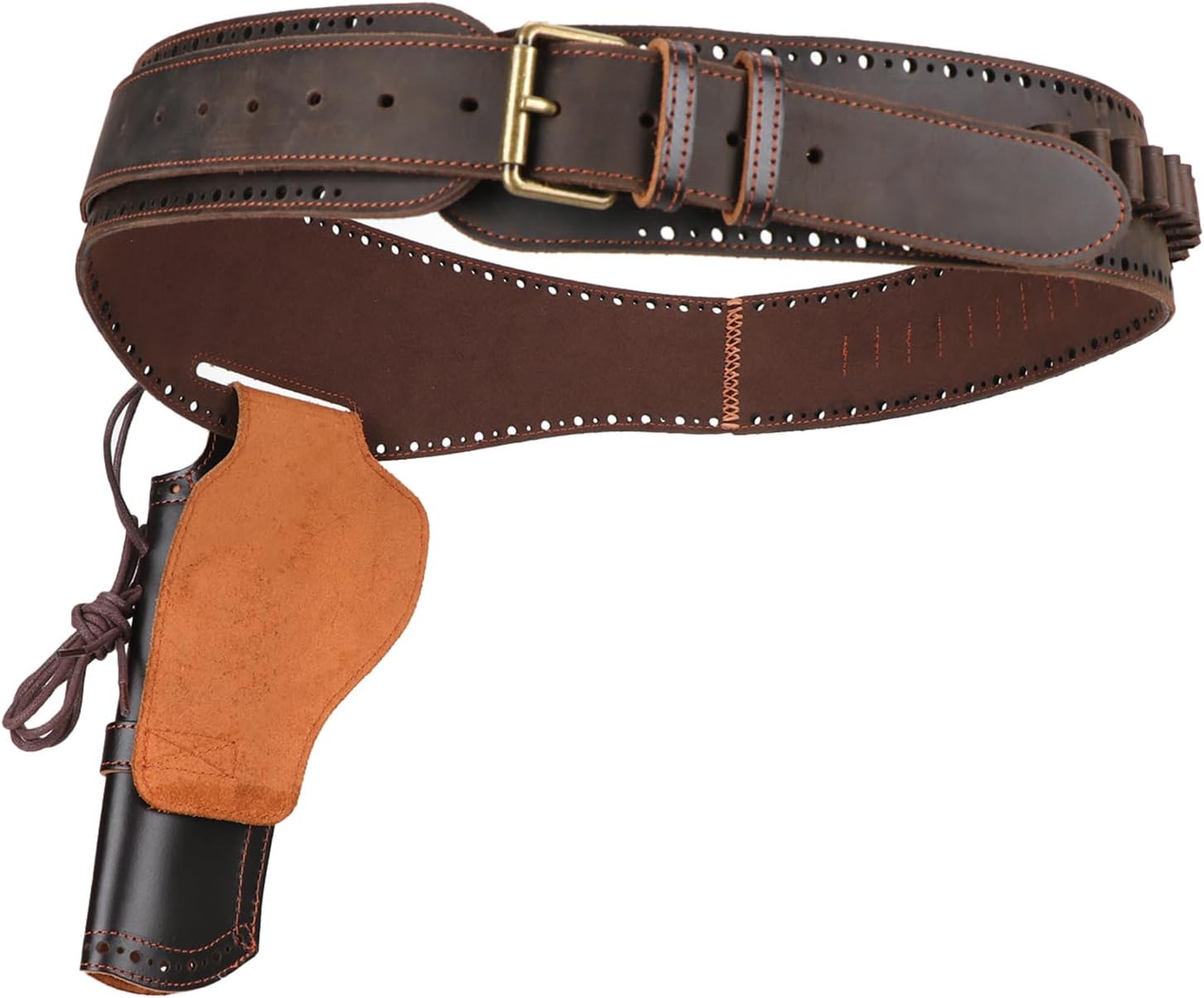 TOURBON Leather Pistol Holster Adjustable Gun Belt Drop Loop Single Rig Ammo Cartridge Bandolier