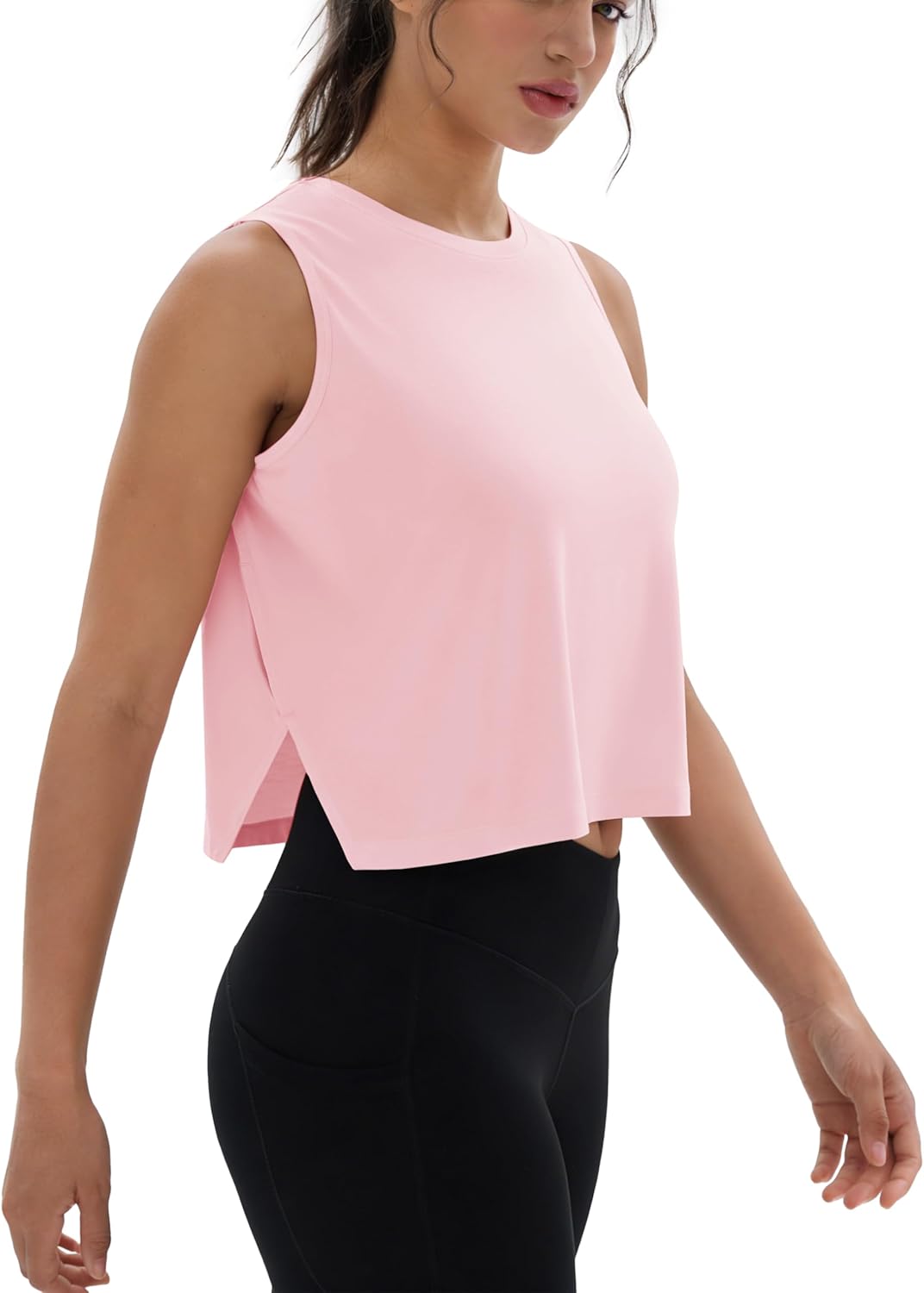 MAGCOMSEN Women's Crop Tank Tops Workout Sleeveless Shirts Loose Fit Gym Yoga Top with Side Slits - Image 5