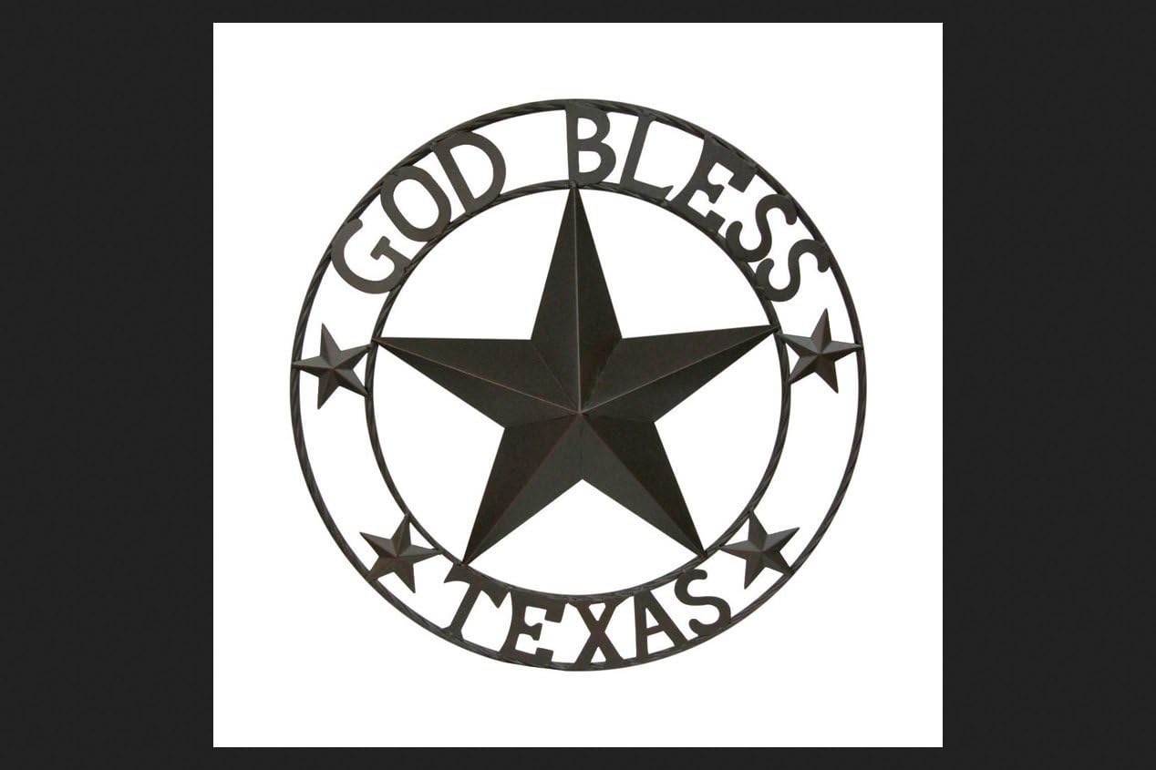 LL Home Metal Circled Star with Sayings God Bless Texas