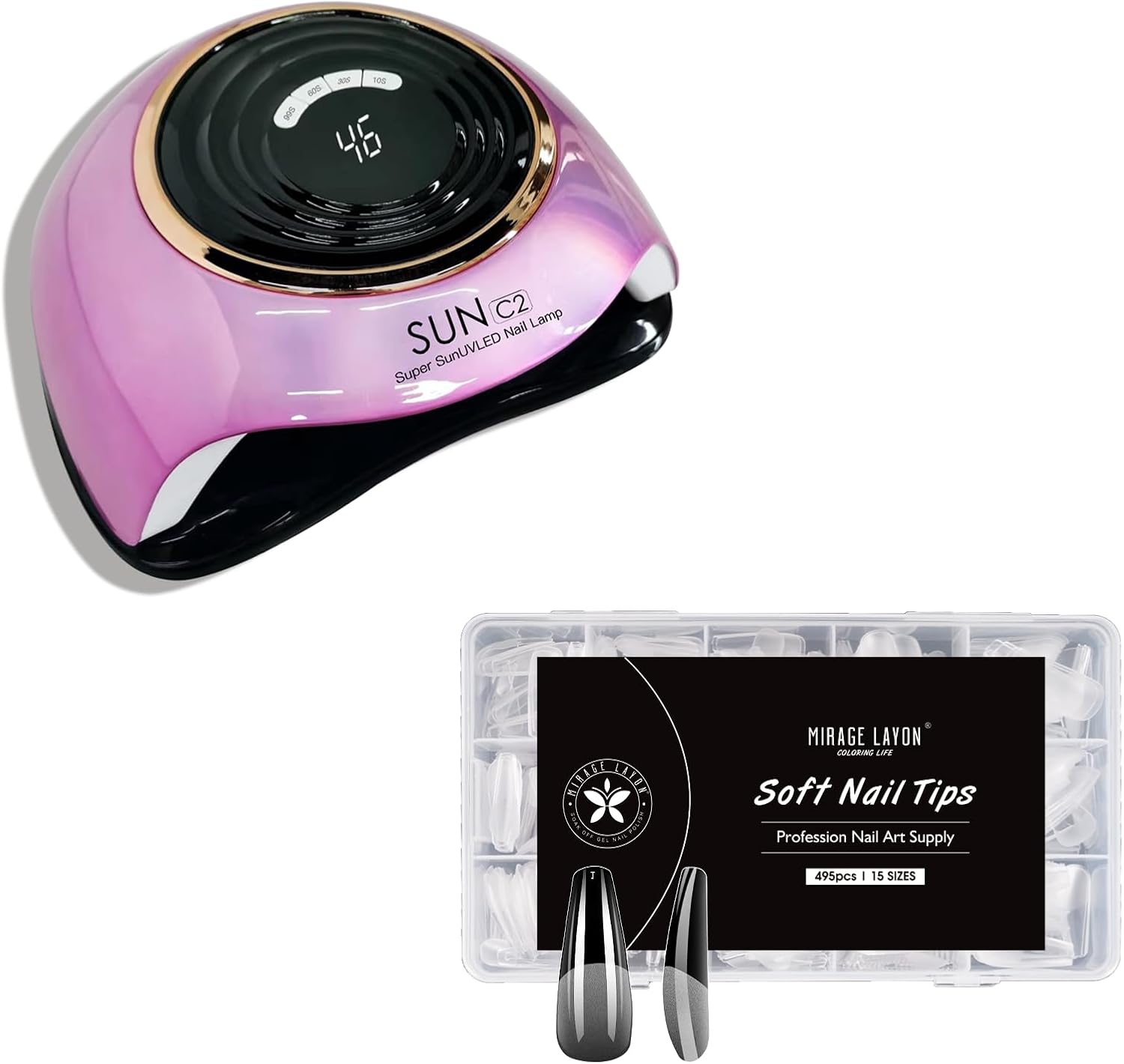 288W UV Led Nail Lamp and 495 PCS Long Coffin Fake Nails