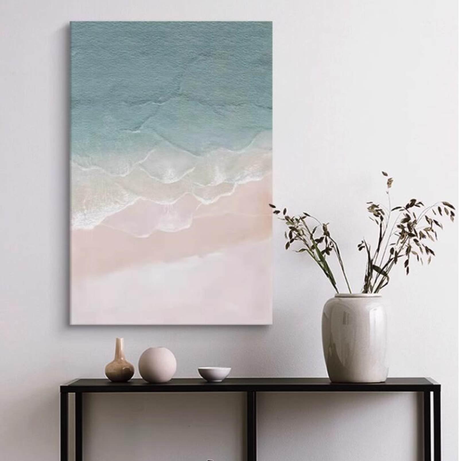 Peinture moderne abstrait montagne pour habiller un grand mur blanc de salon vide