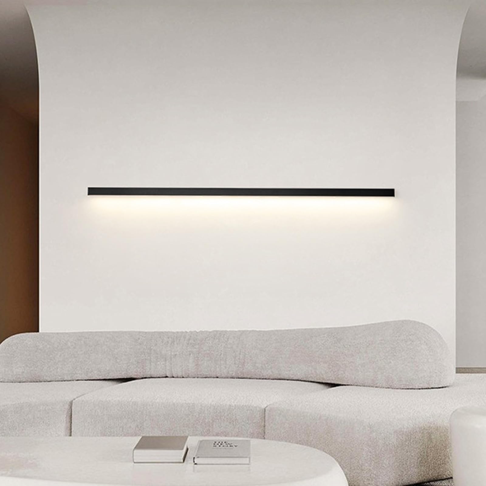 Aplique de pared LED negro de 80cm minimalista rectangular para iluminar el salón 8