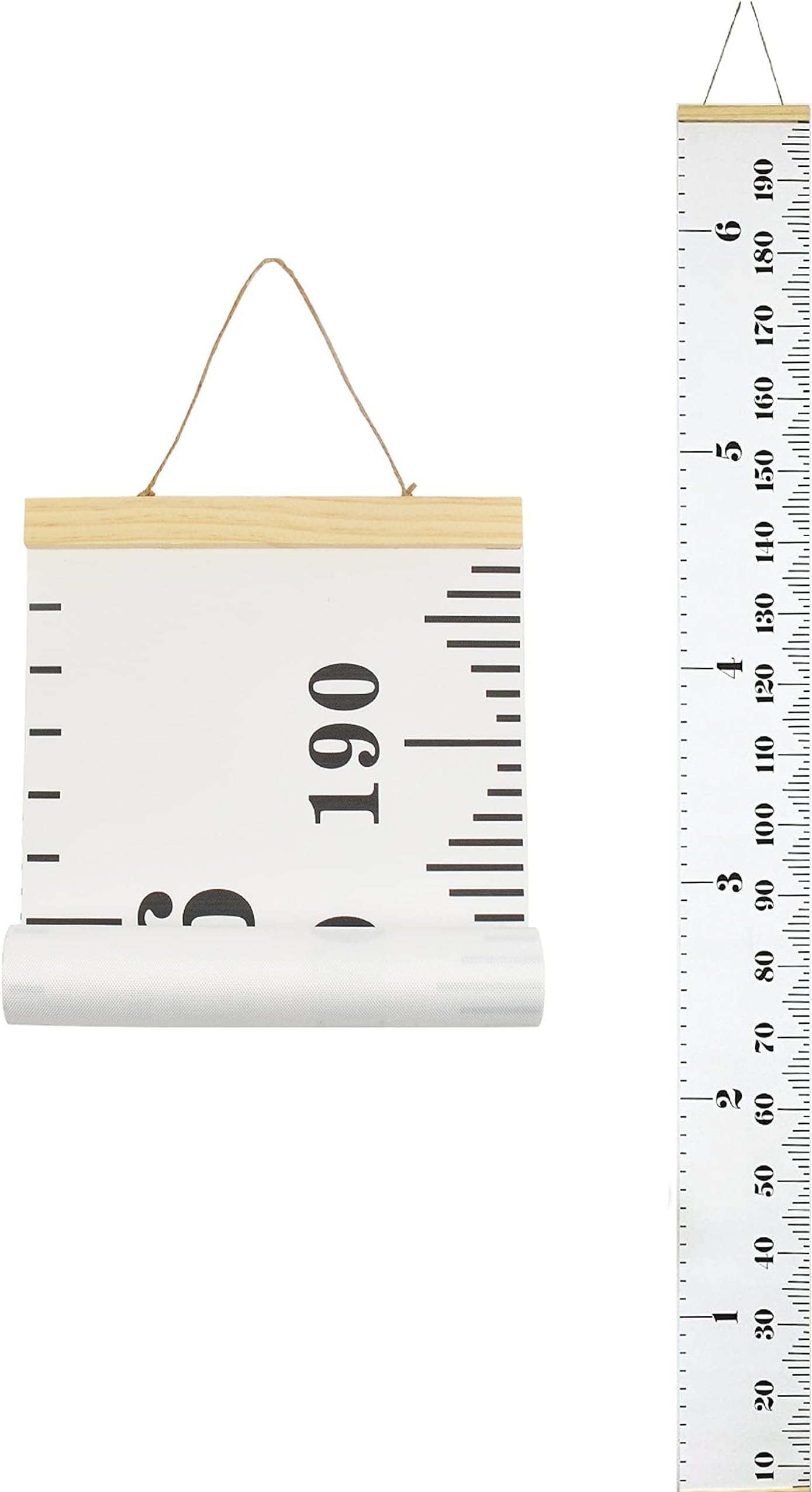 (20cm x 200cm, White & Black) - Miaro Kids Growth Chart, Wood Frame Fabric Canvas Height Measurement Ruler From Baby to Adult for Child's Room Decoration 20cm x 200cm