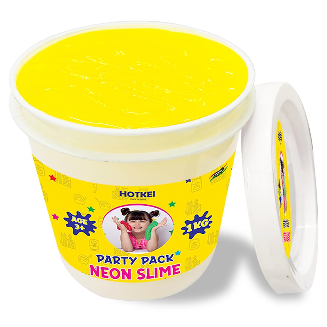 HOTKEI (1 Kg Neon Slime) Yellow Fruit Scented Big Slimy Slime Gel Jelly Putty Toy Slime Bucket kit Set Toys for Girls Boys Kids Neon Slime