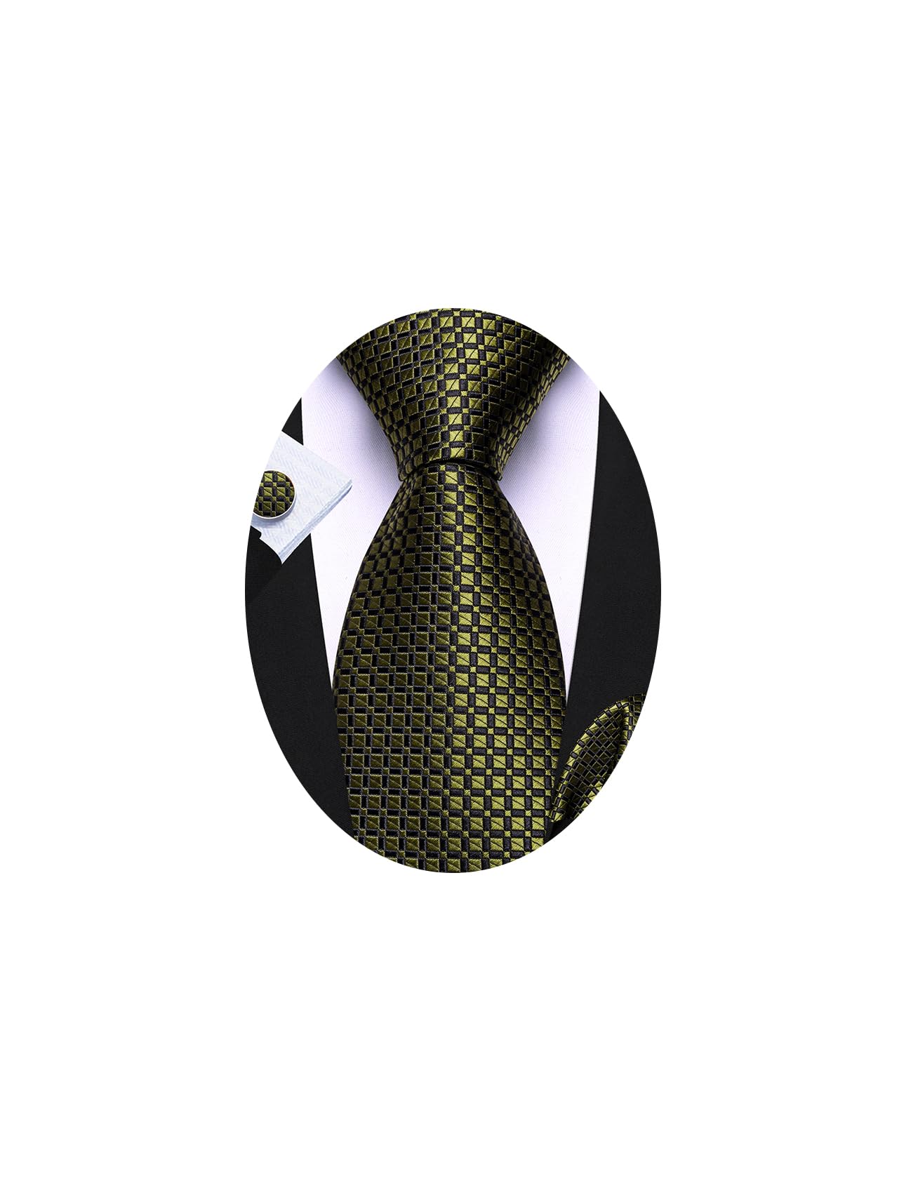 Barry.Wang Plaid Ties Checkered Mens Silk Necktie Handkerchief Cufflinks