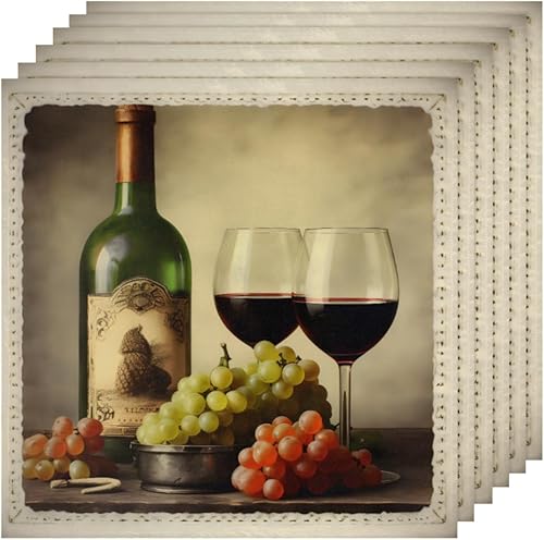 Miniatura 6 de Juego de 6 servilletas de tela de copa de vino tinto de 20 x 20 pulgadas, servilletas de tela de uva, botella de vino de uva, lavables,