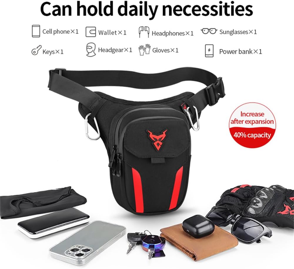 Motorcycle Leg Bag Thigh Belt Hip Bum Waterproof Ride Cycling Biker Waist Bag Fanny Pack Moto Travel Hiking Pocket (Red)