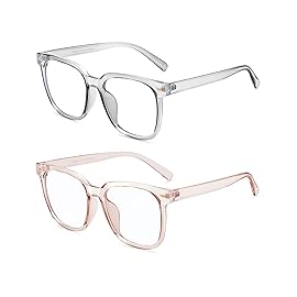 PANNER 2Pack Oversized Blue Light Blocking Glasses for Women Men Square Computer Eyeglasses Reduce Eyestrain(Transparent Grey+Apricot)
