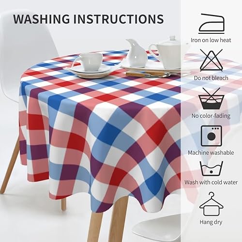 Miniatura 6 de BETGINY Mantel redondo para el 4 de julio, 60 pulgadas, impermeable, rústico, Día de la Independencia, rojo y azul, a cuadros, mantel de tela