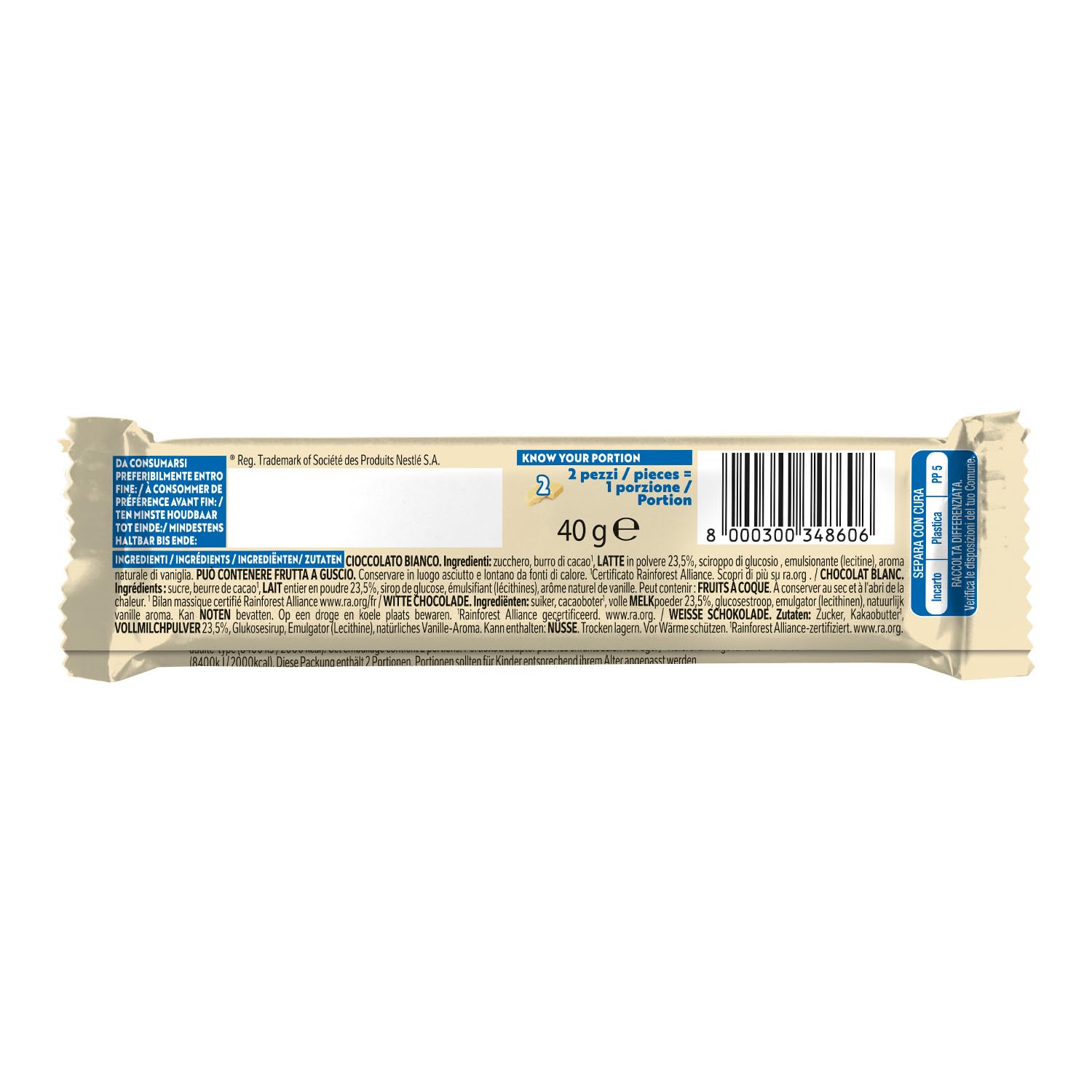 GALAK Barretta Cioccolato Bianco, 36 Barrette da 40g (1,44kg)