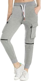 Mujer Pantalones de chándal de algodón Puro Joggers de Corte Slim Pantalones Cargo de Punto de Rizo francés Colores Negro Gris Azul XS-XXL