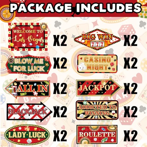 Image of 20 Pieces Casino Party Decorations Vegas Themed Party Directional Signs Casino Signs Welcome to Las Vegas Party Decorations Casino Night Poker Chip Dice Birthday Party Supplies