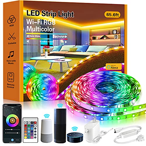 ROMALL Smart LED Strip Lights,65.6ft RGB LED Lights with App Control, 16 Million Colors WiFi Light Strips for Bedroom,Kitchen,Dorm Room, Bar, Work with Alexa and Google Assistant ROMALL Smart LED Strip Lights,65.6ft RGB LED Lights with App Control, 16 Million Colors WiFi Light Strips for Bedroom,Kitchen,Dorm Room, Bar, Work with Alexa and Google Assistant