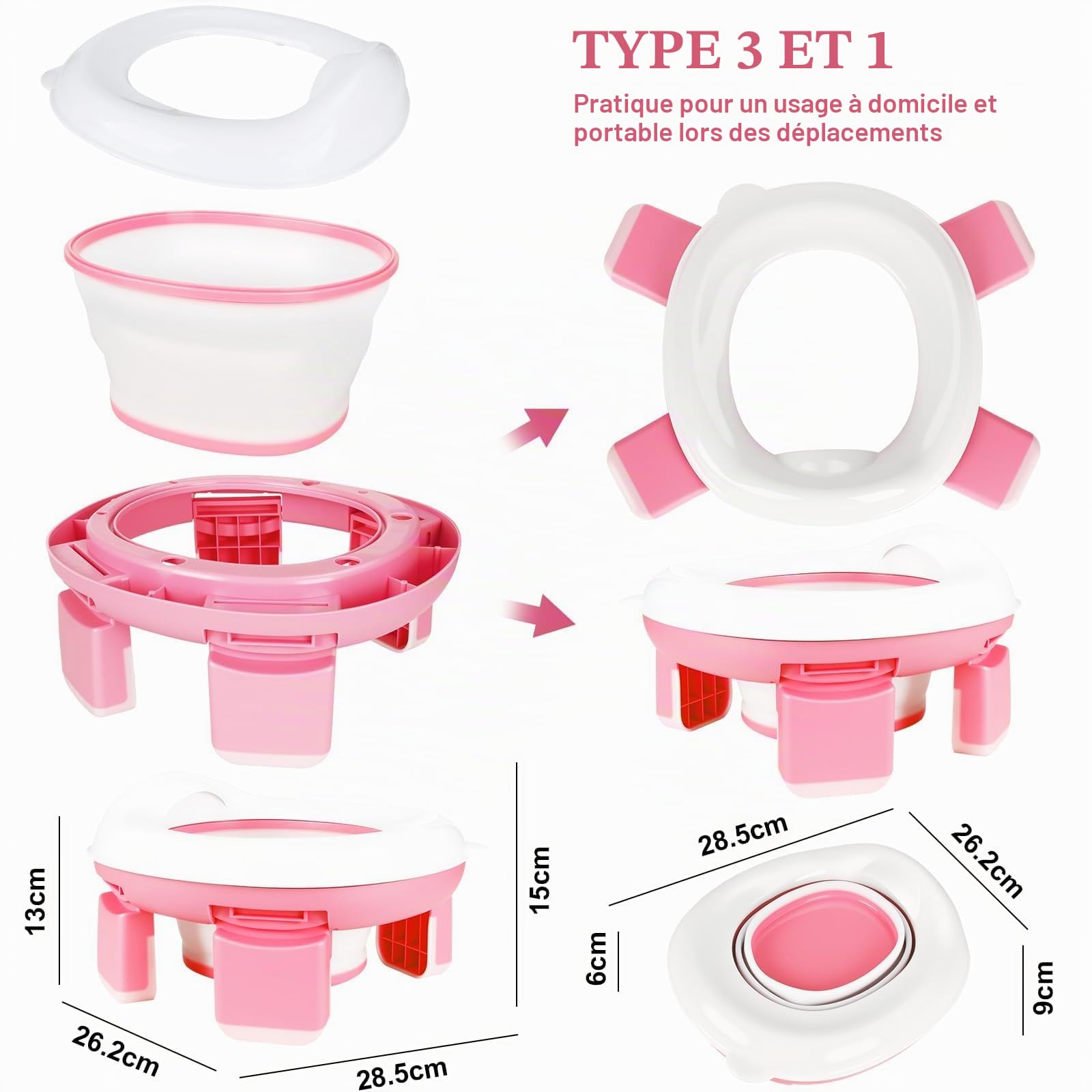Siège de toilette 3 en 1 - entraînement, déplacements, voyage - 20 sacs de propreté - portable, pliable, antidérapant