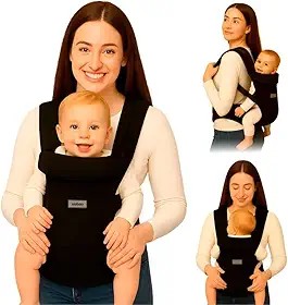 AIEBAO Carregador Canguru Para Bebê, 03 Modos de Uso, Apoio Lombar, Suporte de Cabeça, Bolso Frontal, Até 24 Meses, Suporta 25kg, Acolchoado, Fivelas Ajustáveis, Tecido, Preto.