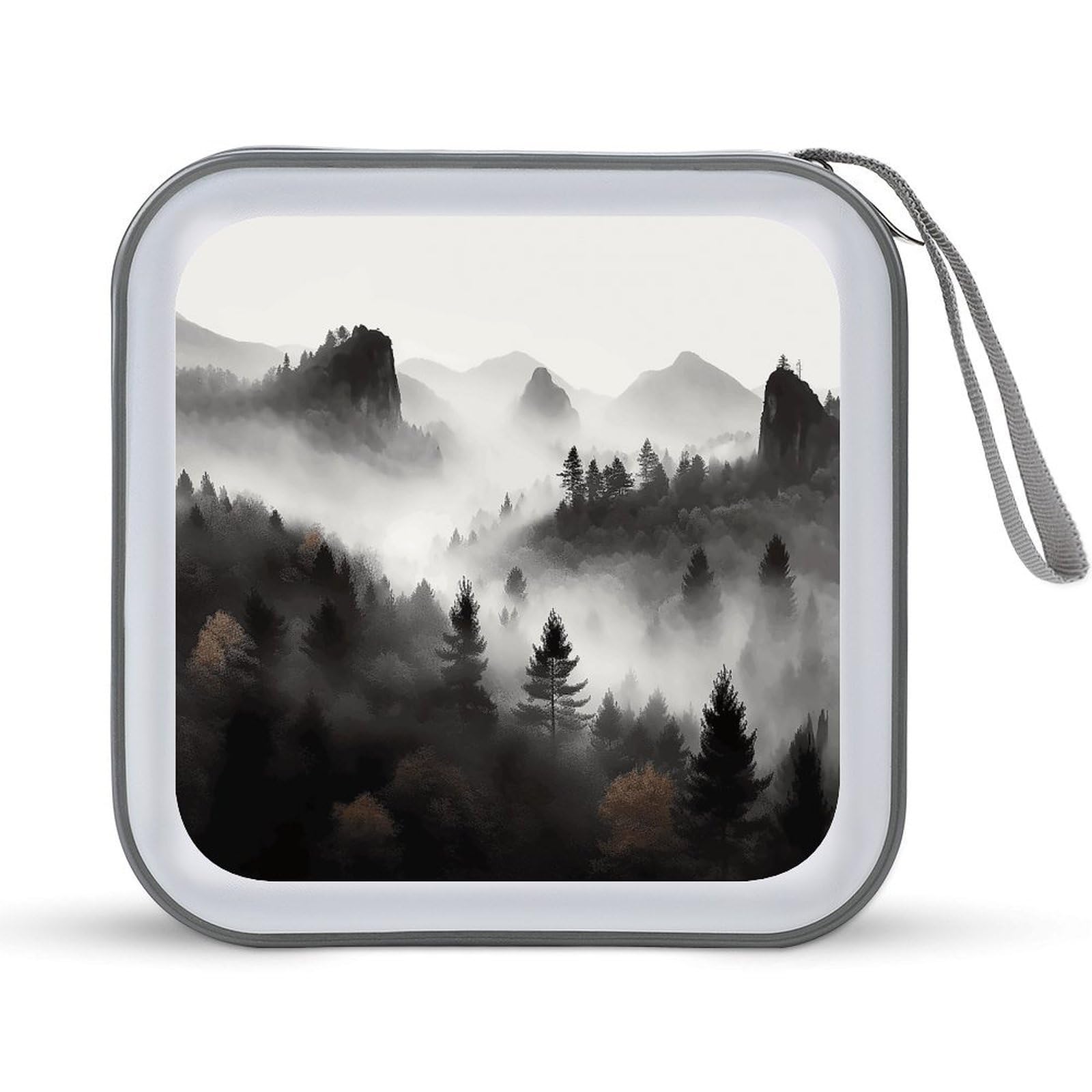 FekiLoot Foggy Mountains Forest CD Case 40 Capacity DVD Case Holder Hard Plastic DVD Disc Storage Binder for Car Portable Zipper Disc Storage Organizer Wallet Bag for Home Travel