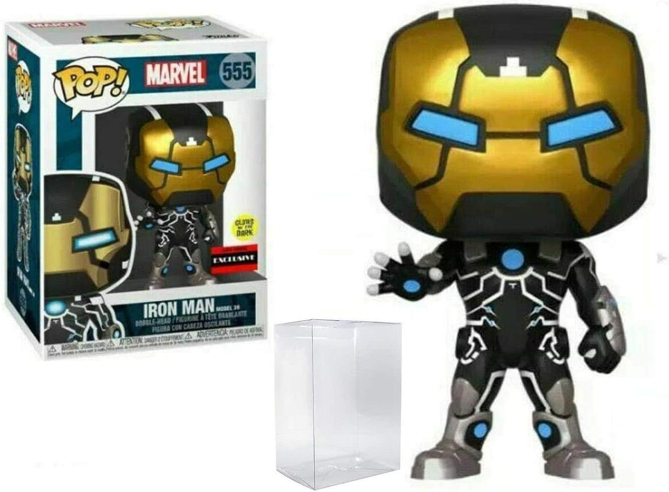 Iron Man Model 39 #555 Marvel Glows in The Dark AAA Anime Exclusive Vinyl Figure (Bundled with Ecotek Plastic Protector to Protect Display Box)