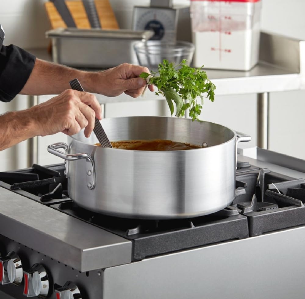 Soro Essentials 15 qt. Aluminum Brazier with Riveted Handles Medium Weight 4 mm Thickness - Brazier Pot Cookware Perfect for Roasting Sauteing Searing and Pan Frying Home Kitchen Restaurant