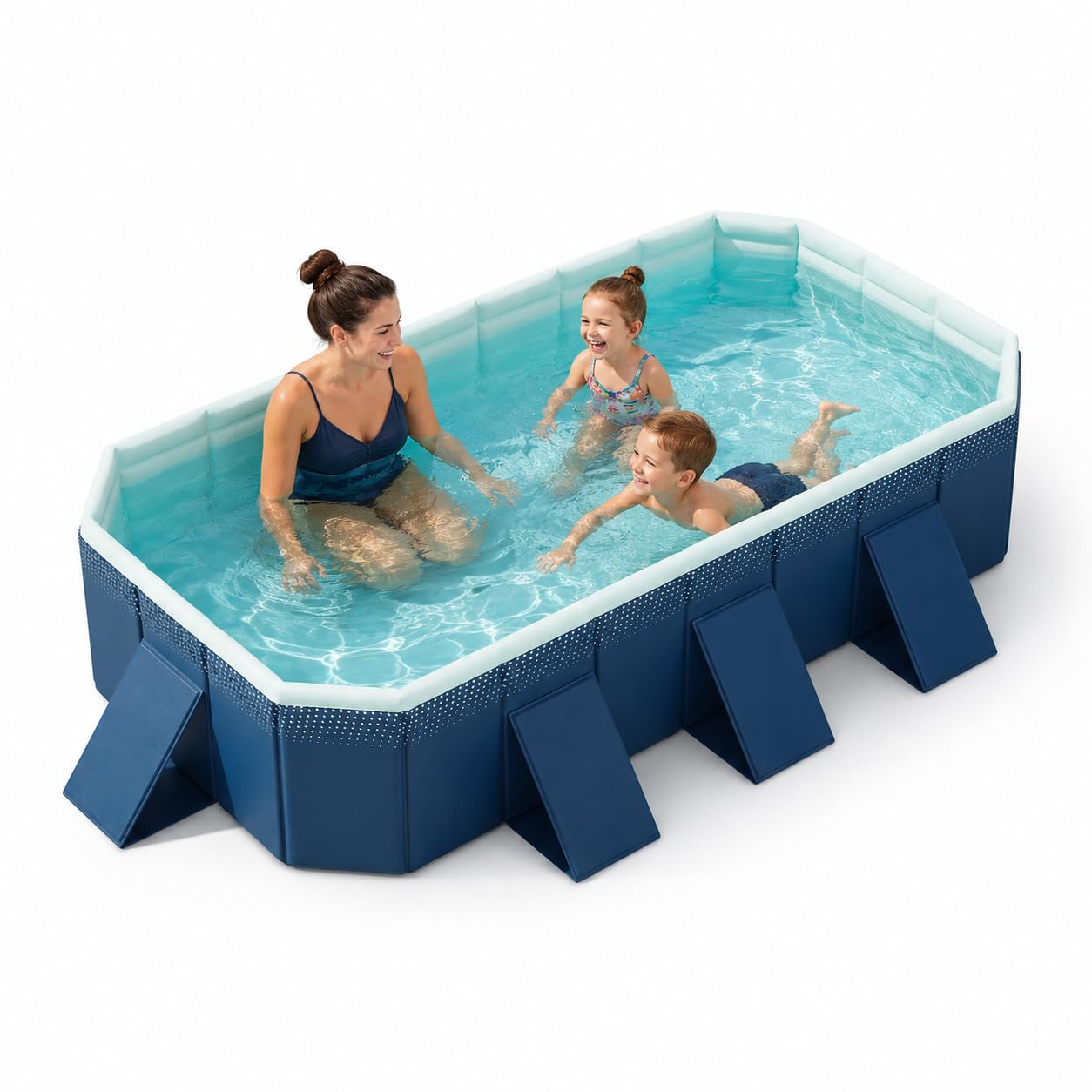 Piscina Pieghevole Fuori Terra Rettangolare da Giardino | Senza pompa, pareti a 4 strati, doppio scarico e chiusura piatta salvaspazio(Blue A,116.1"x65"x21.7")