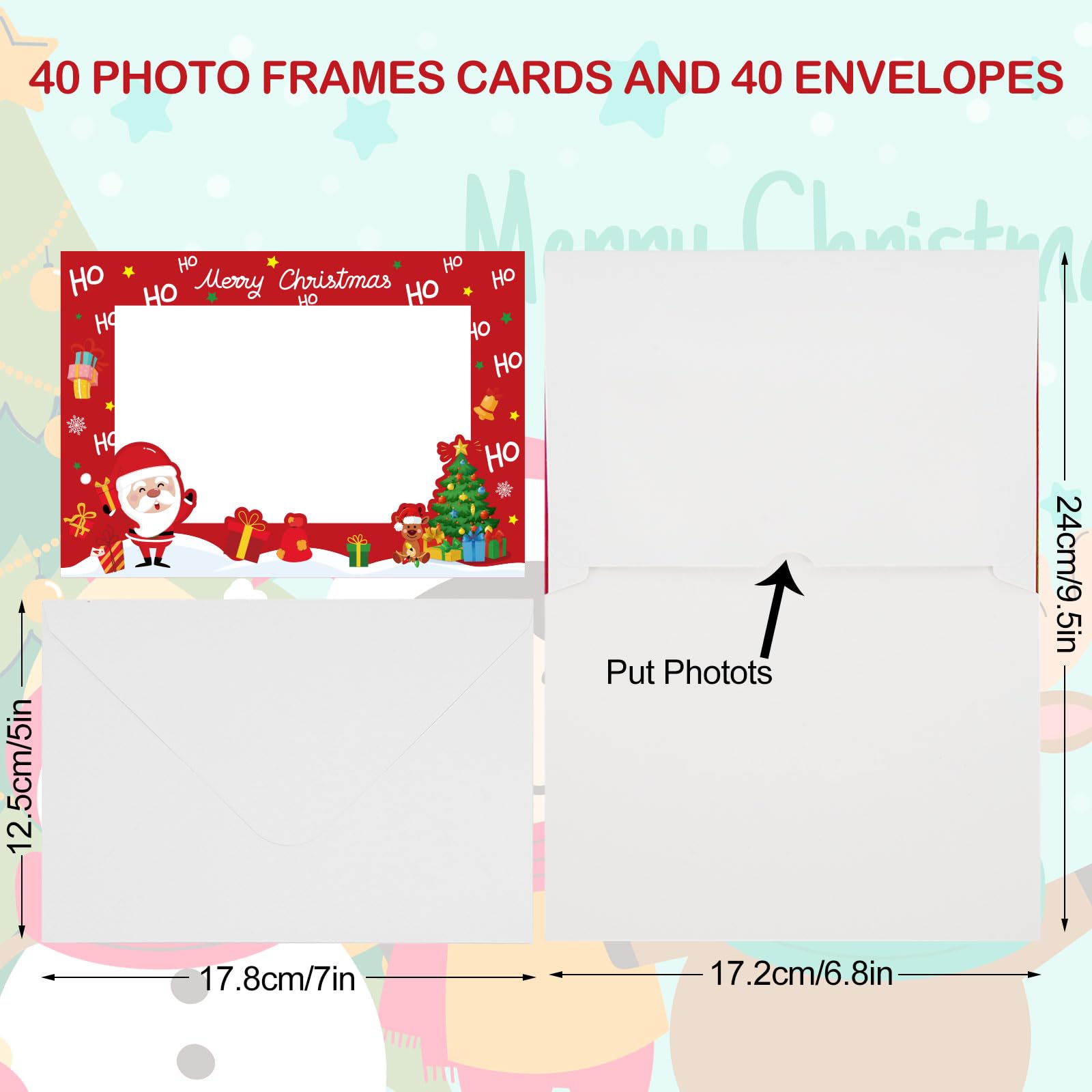 Whaline 40 Set Christmas Photo Frame Greeting Cards with Envelopes Cartoon Photo Sleeve Xmas Cards Santa Snowman Elf Gingerbread Holiday Picture Holder Note Cards for Home School Office - Image 2