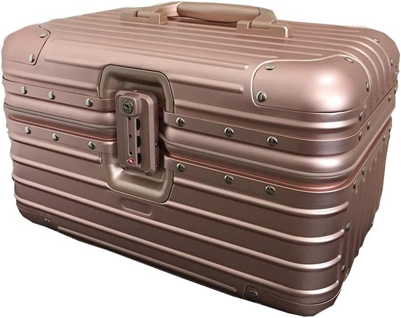 Baggage Makeup Train Case,Briefcase Lockable File Storage Chest,Aluminum File Box,for Wallets File Box，Portable Travel，Girl Makeup Storage Box (Color : Pink)