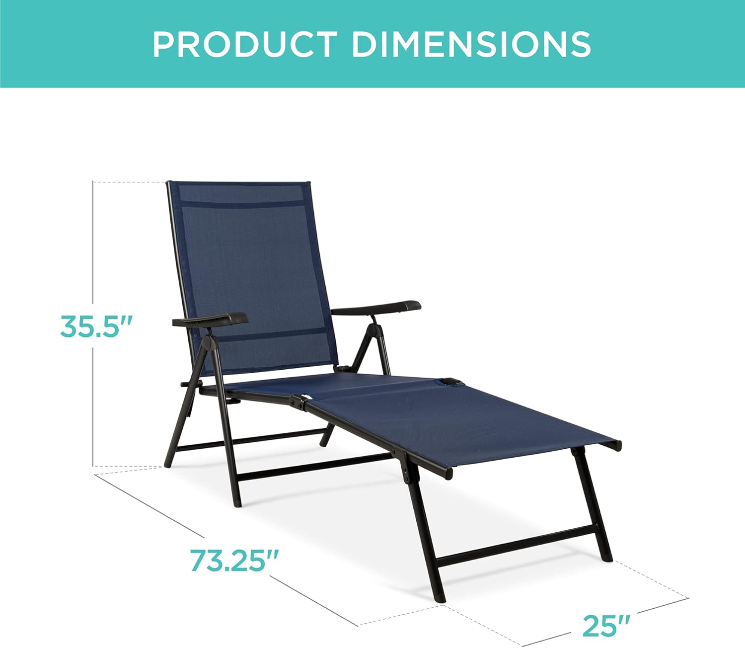 Best Choice Products Set of 2 Outdoor Adjustable Folding Steel Textiline Chaise Reclining Lounge Chairs w/ 6 Back & 2 Leg Positions - Navy Blue: Garden & Outdoor